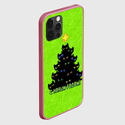 Чехол для iPhone 12 Pro Max С Новым годом - ёлочка из кошечек, цвет: 3D-малиновый — фото 2