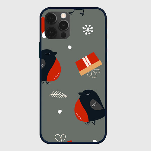 Чехол iPhone 12 Pro Max Новогодние снегири / 3D-Черный – фото 1