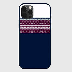 Чехол для iPhone 12 Pro Max Скандинавский орнамент на синем, бордовом фоне, цвет: 3D-черный