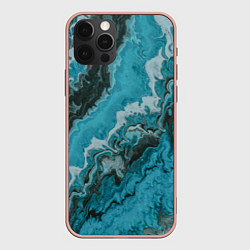 Чехол для iPhone 12 Pro Max Тёмно-синие разливающиеся краски, цвет: 3D-светло-розовый