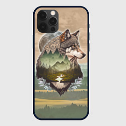 Чехол iPhone 12 Pro Max Портрет волка в технике двойной экспозиции