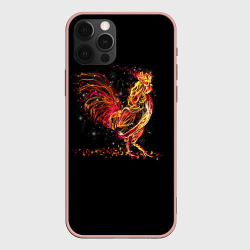 Чехол iPhone 12 Pro Max Огненный петух / 3D-Светло-розовый – фото 1