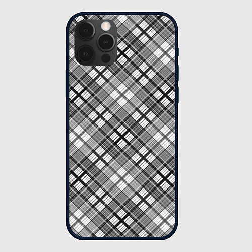 Чехол iPhone 12 Pro Max Черно белый узор в косую клетку / 3D-Черный – фото 1