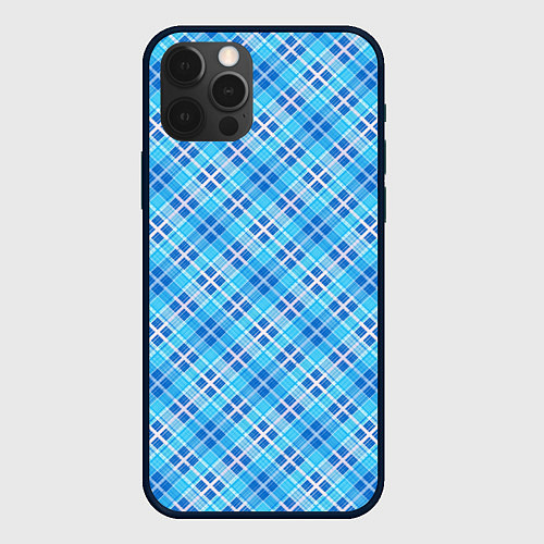 Чехол iPhone 12 Pro Max Голубой узор в косую клетку / 3D-Черный – фото 1