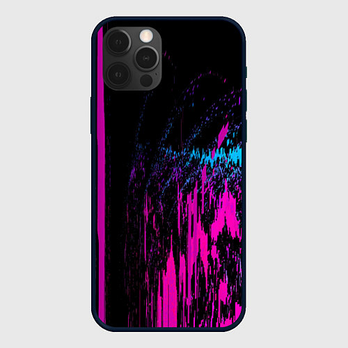 Чехол iPhone 12 Pro Max Фиолетовые линии и нейроны / 3D-Черный – фото 1