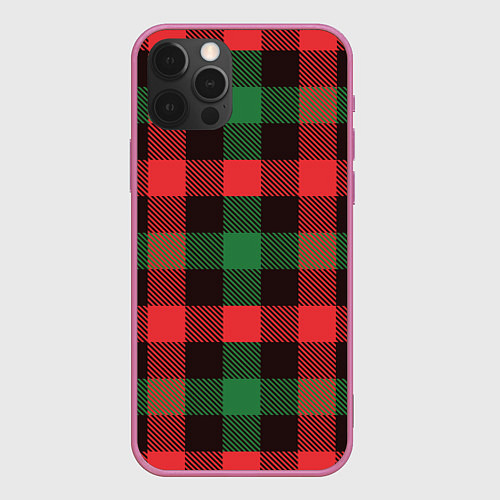 Чехол iPhone 12 Pro Max Рождественский тартан / 3D-Малиновый – фото 1