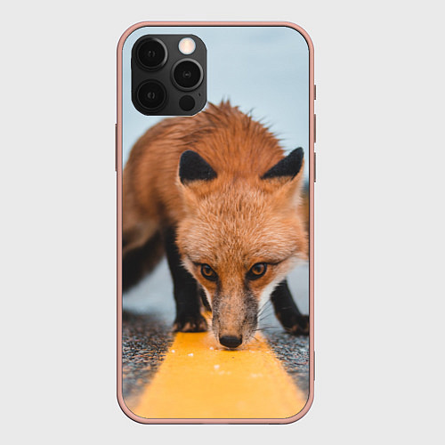 Чехол iPhone 12 Pro Max Лиcа на трассе / 3D-Светло-розовый – фото 1