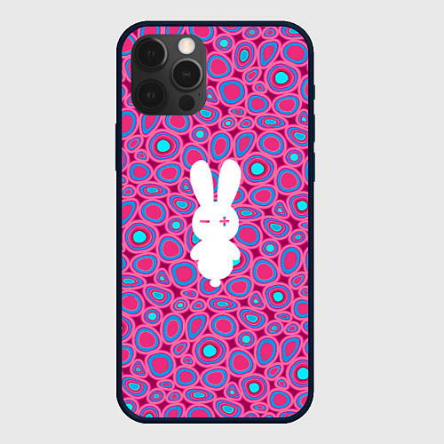 Чехол iPhone 12 Pro Max Белый кролик на розовом - символ 2023 / 3D-Черный – фото 1