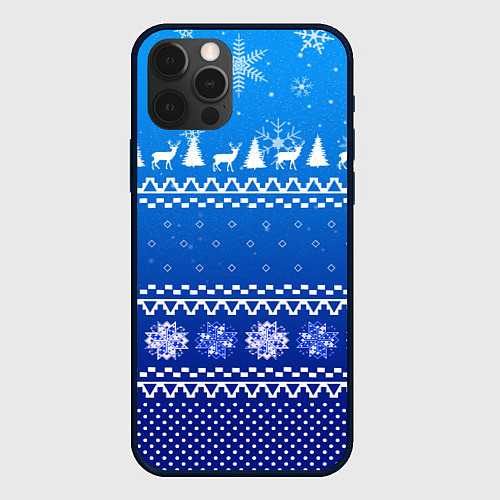 Чехол iPhone 12 Pro Max Новогодний узор на синем фоне / 3D-Черный – фото 1