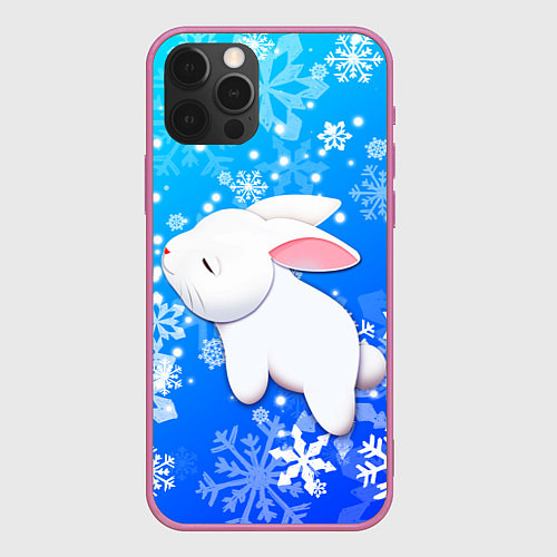Чехол iPhone 12 Pro Max Милый кролик в снежинках / 3D-Малиновый – фото 1