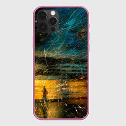 Чехол для iPhone 12 Pro Max Синие и жёлтые огни и царапины, цвет: 3D-малиновый