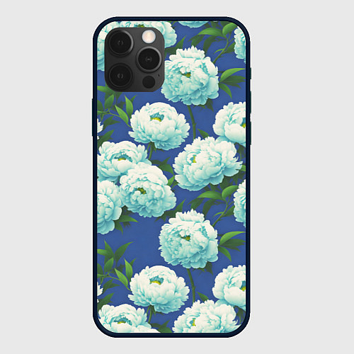 Чехол iPhone 12 Pro Max Узор из белых пионов / 3D-Черный – фото 1