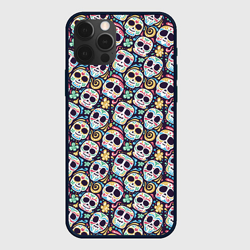 Чехол iPhone 12 Pro Max Черепа с рисунками / 3D-Черный – фото 1