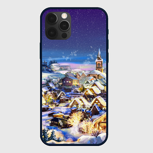 Чехол iPhone 12 Pro Max Рождественская деревня / 3D-Черный – фото 1