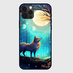 Чехол iPhone 12 Pro Max Волк в ночном лесу в folk art стиле