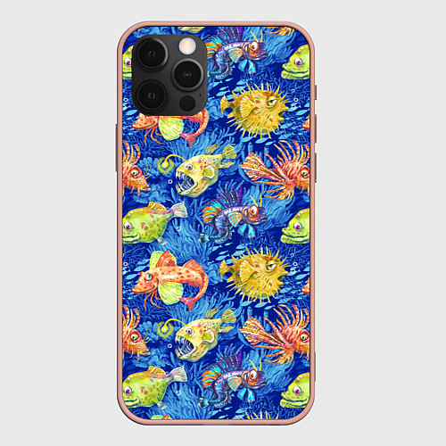 Чехол iPhone 12 Pro Max Большие акварельные рыбы / 3D-Светло-розовый – фото 1