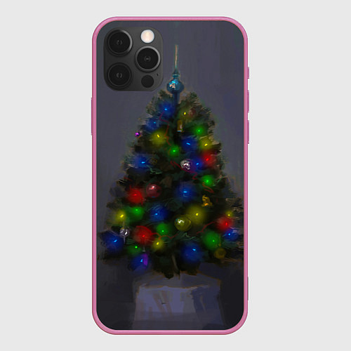 Чехол iPhone 12 Pro Max Огни на новогодней елке / 3D-Малиновый – фото 1