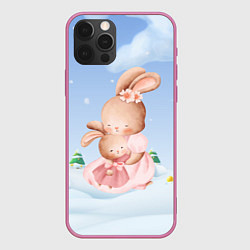 Чехол для iPhone 12 Pro Max Мама зайка обнимает зайчонка, цвет: 3D-малиновый