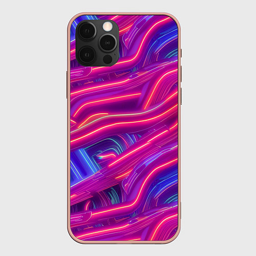 Чехол iPhone 12 Pro Max Neon waves / 3D-Светло-розовый – фото 1