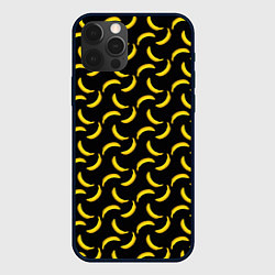Чехол iPhone 12 Pro Max Бананы паттерн на чёрном фоне