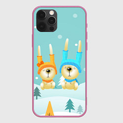 Чехол для iPhone 12 Pro Max Милые зайчики, цвет: 3D-малиновый
