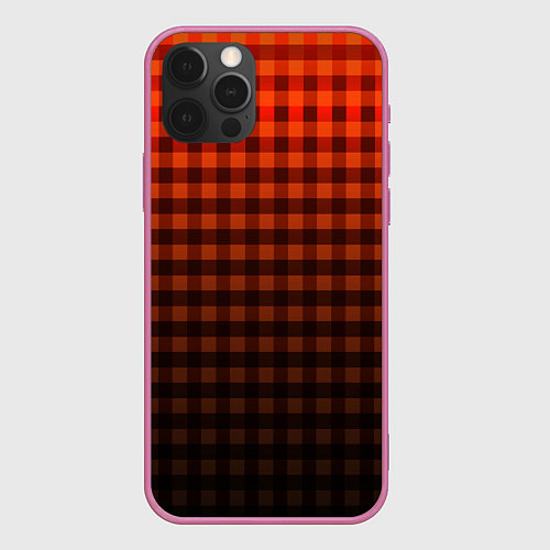 Чехол iPhone 12 Pro Max Красно-черный узор в клетку / 3D-Малиновый – фото 1