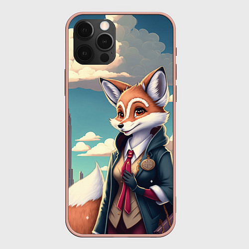 Чехол iPhone 12 Pro Max Лисица в мегаполисе / 3D-Светло-розовый – фото 1