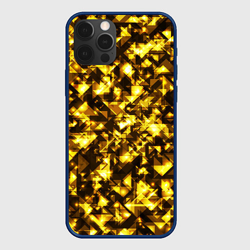 Чехол iPhone 12 Pro Max Золотой узор треугольники на черном фоне / 3D-Тёмно-синий – фото 1