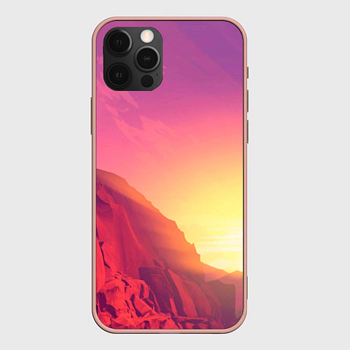 Чехол iPhone 12 Pro Max Firewatch - Солнечный закат посреди гор / 3D-Светло-розовый – фото 1