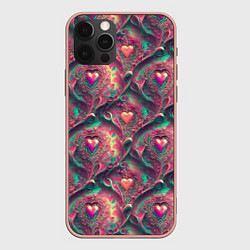 Чехол для iPhone 12 Pro Max Паттерн сердца и узоры, цвет: 3D-светло-розовый