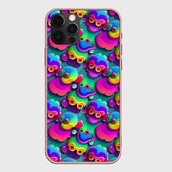 Чехол для iPhone 12 Pro Max Паттерн Маленькие Монстры неон, цвет: 3D-светло-розовый