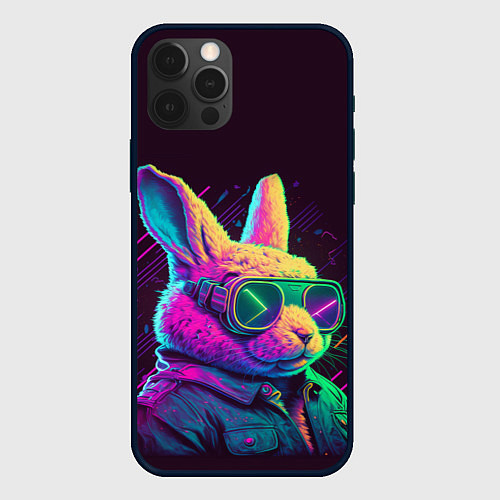 Чехол iPhone 12 Pro Max Модный кролик в очках / 3D-Черный – фото 1