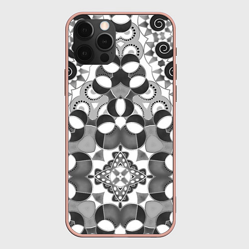 Чехол iPhone 12 Pro Max Бело-серый этнический узор / 3D-Светло-розовый – фото 1
