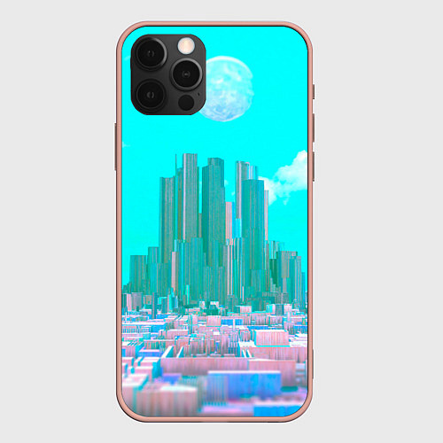 Чехол iPhone 12 Pro Max Нейронный сай-фай кибергород / 3D-Светло-розовый – фото 1