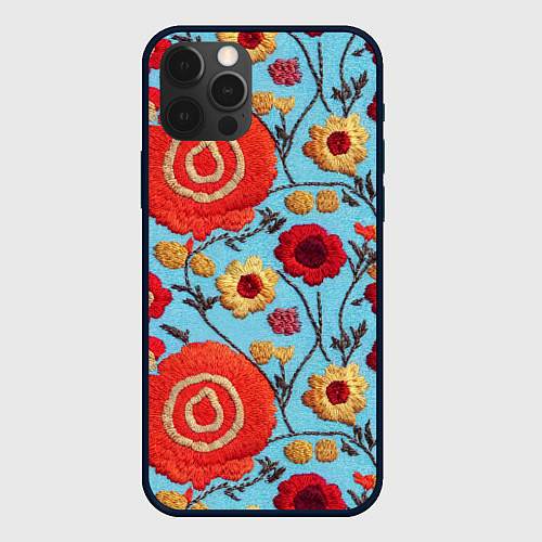 Чехол iPhone 12 Pro Max Эффект вышивки маки / 3D-Черный – фото 1