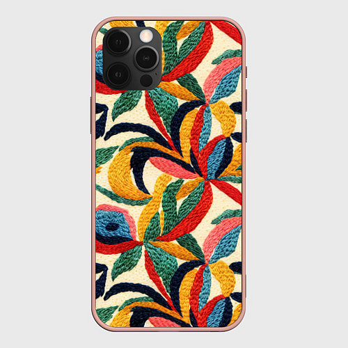 Чехол iPhone 12 Pro Max Эффект вышивки / 3D-Светло-розовый – фото 1