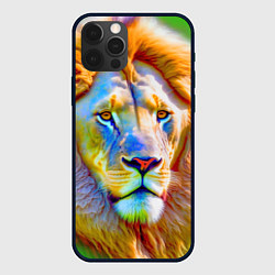 Чехол для iPhone 12 Pro Max Лев в кислотном стиле - голова крупно, цвет: 3D-черный