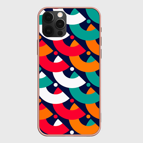 Чехол iPhone 12 Pro Max Множество абстрактных кругов и пластин / 3D-Светло-розовый – фото 1