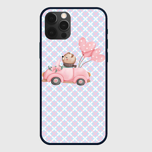Чехол iPhone 12 Pro Max Мишка едет в авто / 3D-Черный – фото 1