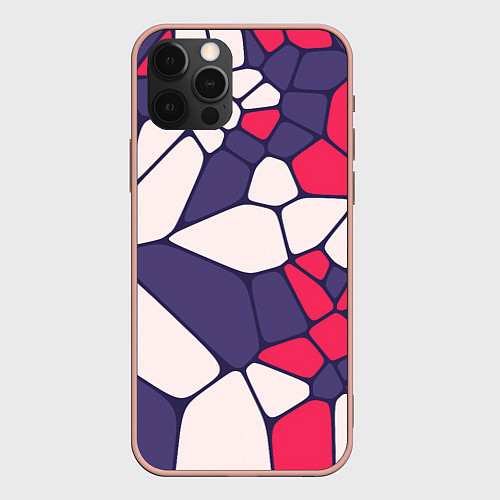 Чехол iPhone 12 Pro Max Бело-фиолетово-красный паттерн из камней / 3D-Светло-розовый – фото 1