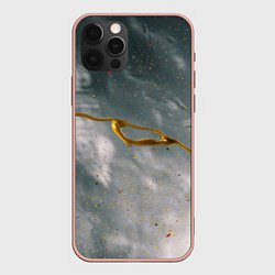 Чехол iPhone 12 Pro Max Абстрактный серо-белый туман и золотая краска