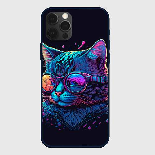 Чехол iPhone 12 Pro Max Кот неоновый / 3D-Черный – фото 1