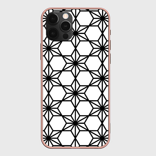 Чехол iPhone 12 Pro Max Чёрно-белый абстрактный паттерн из звёзд / 3D-Светло-розовый – фото 1