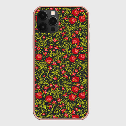 Чехол iPhone 12 Pro Max Русские цветочные узоры / 3D-Светло-розовый – фото 1