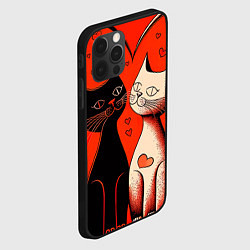 Чехол для iPhone 12 Pro Max Влюблённые кошки на красном фоне, цвет: 3D-черный — фото 2