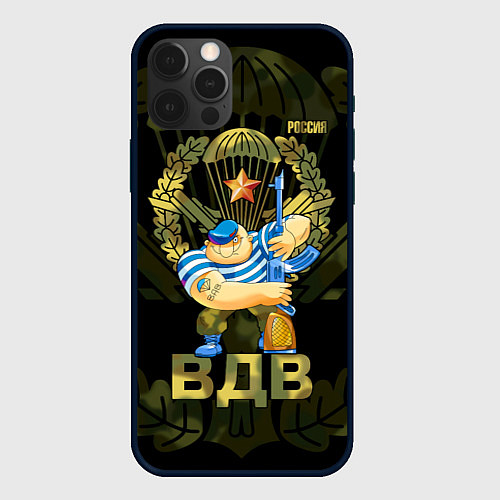 Чехол iPhone 12 Pro Max Российский десантник с автоматом / 3D-Черный – фото 1