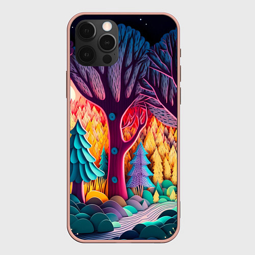 Чехол iPhone 12 Pro Max Сказочный лес на закате солнца / 3D-Светло-розовый – фото 1