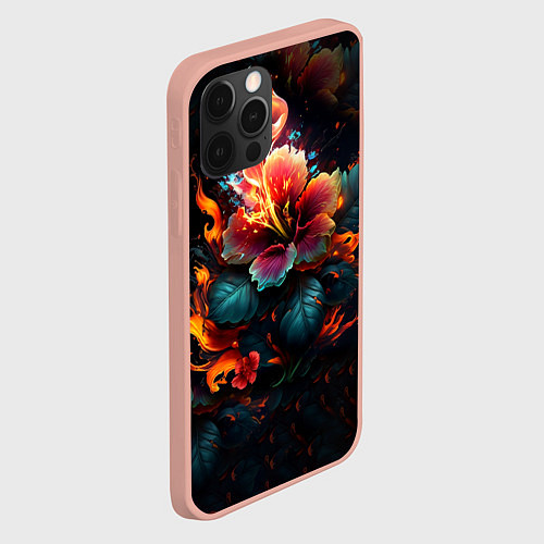 Чехол iPhone 12 Pro Max Огненный цветок на темном фоне / 3D-Светло-розовый – фото 2