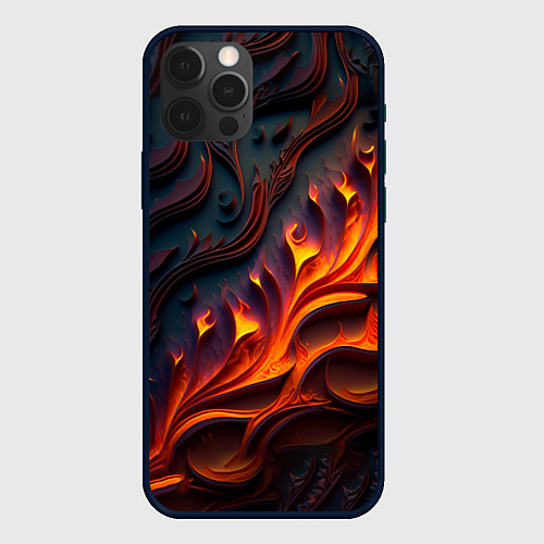 Чехол iPhone 12 Pro Max Огненный орнамент с языками пламени / 3D-Черный – фото 1