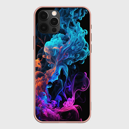 Чехол iPhone 12 Pro Max Неоновый цветной дым на черном фоне / 3D-Светло-розовый – фото 1